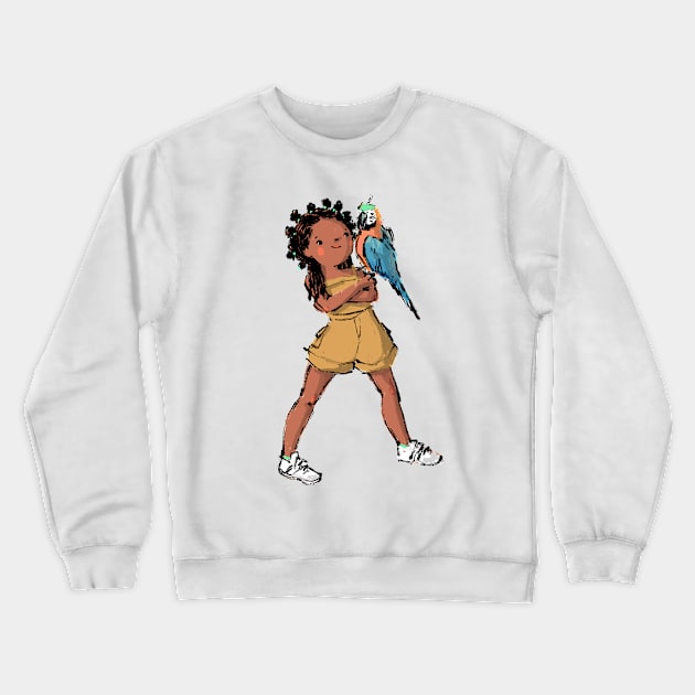 Girl and her Macaw Crewneck Sweatshirt by Shelley Johannes Art